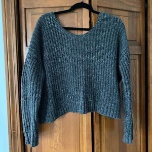 Open back cropped wool knit sweater